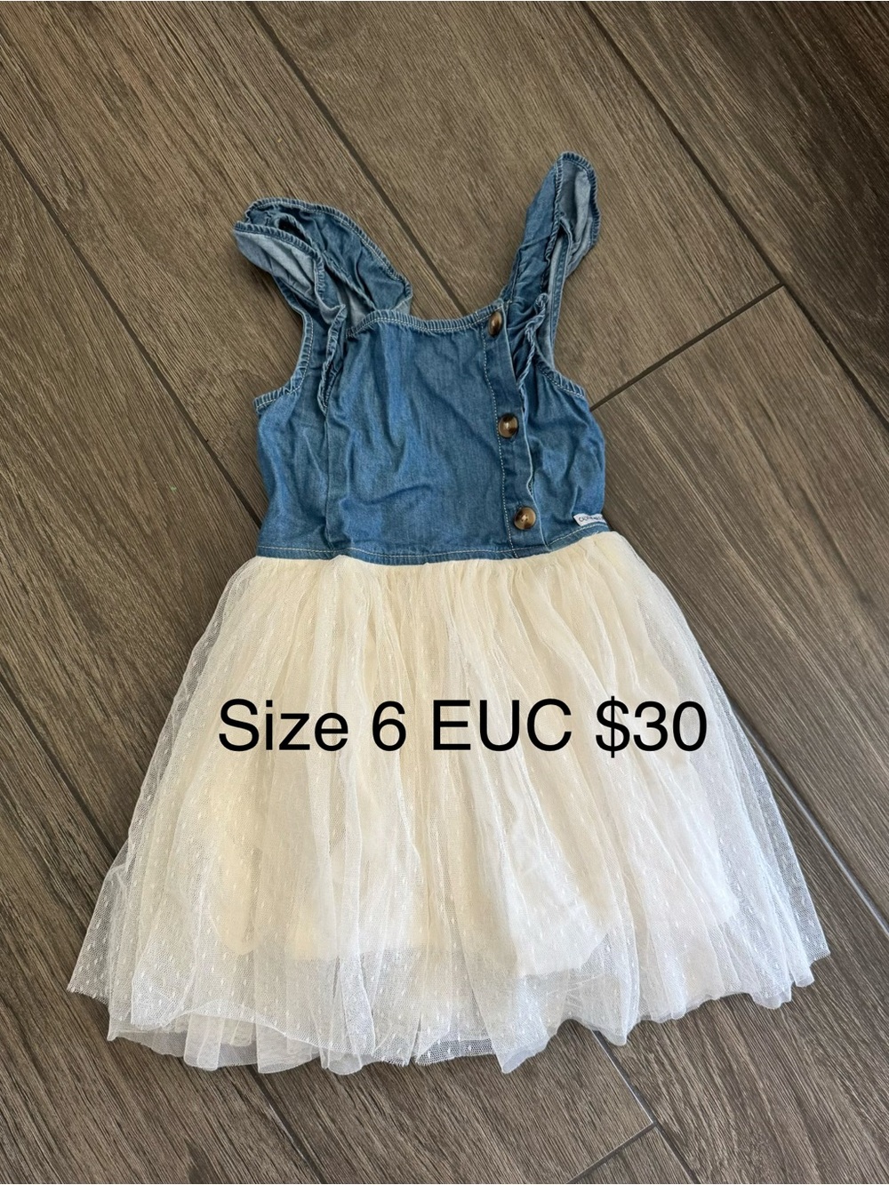 Calvin Klein Denim Bodice Cream Tulle Girls' Dress